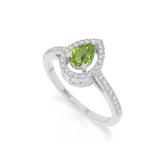natural peridot solitaire halo engagement rings in sterling silver